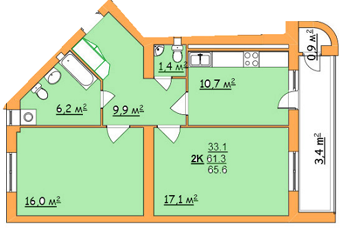 2-комнатная 65.6 м² в ЖК на ул. Джона Леннона, 37 от застройщика, Львов