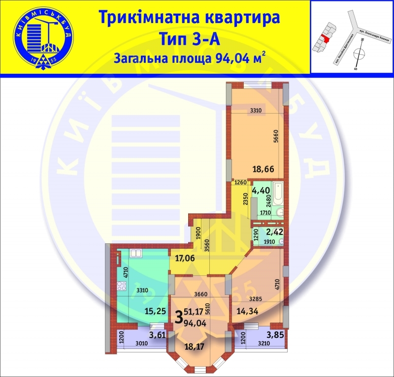 3-кімнатна 94.04 м² в ЖК Драгоманова від забудовника, Київ