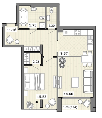 2-комнатная 61.96 м² в ЖК на ул. Ефремова, 26 от 33 280 грн/м², Львов