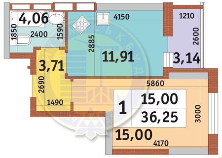 1-комнатная 36.25 м² в ЖК Каховская от 18 317 грн/м², Киев