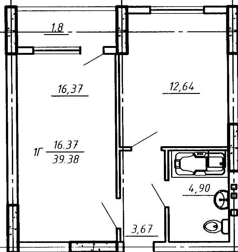 1-комнатная 39.38 м² в ЖК на ул. Киевская, 96 от застройщика, г. Обухов