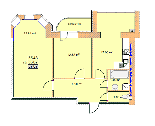 2-кімнатна 67.67 м² в ЖК на вул. Любецька, 2А від забудовника, Чернігів