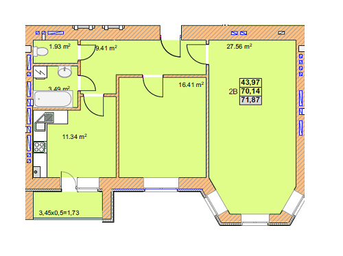 2-комнатная 71.87 м² в ЖК на ул. Любечская, 2А от застройщика, Чернигов