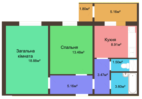 2-комнатная 59.67 м² в ЖК на ул. Параджанова, 1 от застройщика, с. Россошенцы