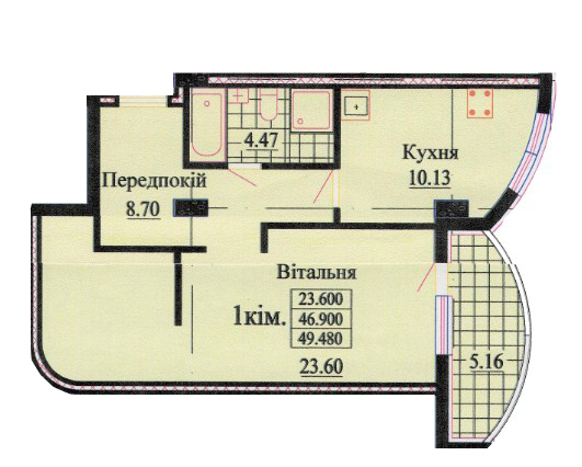 1-кімнатна 49.48 м² в ЖК на вул. Роксолани, 16 від 20 350 грн/м², м. Трускавець