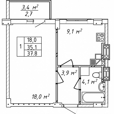 1-комнатная 37.8 м² в ЖК на ул. Святослава Рихтера (Щорса), 148/2 от застройщика, Одесса