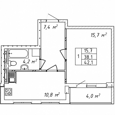 1-комнатная 42.1 м² в ЖК на ул. Святослава Рихтера (Щорса), 148/2 от застройщика, Одесса