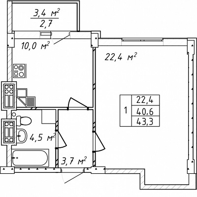 1-комнатная 43.3 м² в ЖК на ул. Святослава Рихтера (Щорса), 148/2 от застройщика, Одесса