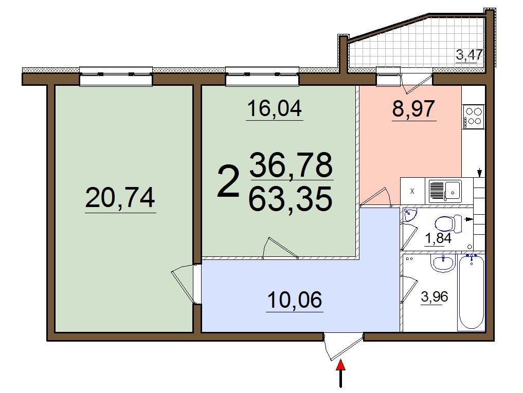 2-кімнатна 63.35 м² в ЖК на вул. Симона Петлюри (Черняховського), 36, 36А, 36Б від забудовника, м. Бровари