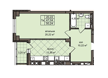 1-кімнатна 50.24 м² в ЖК на вул. Скрипника / вул. Освицька від забудовника, Львів