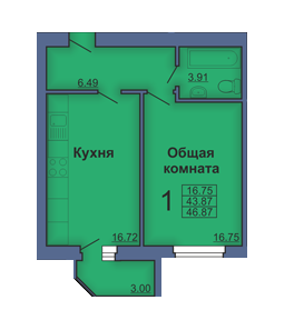 1-комнатная 46.87 м² в ЖК на ул. Старый Подол, 18 от застройщика, Полтава