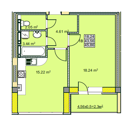 1-комнатная 45.86 м² в ЖК на ул. Текстильников, 26, 26/2 от застройщика, Чернигов