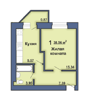 1-комнатная 38.56 м² в ЖК на ул. Узкая, 7А от застройщика, Полтава