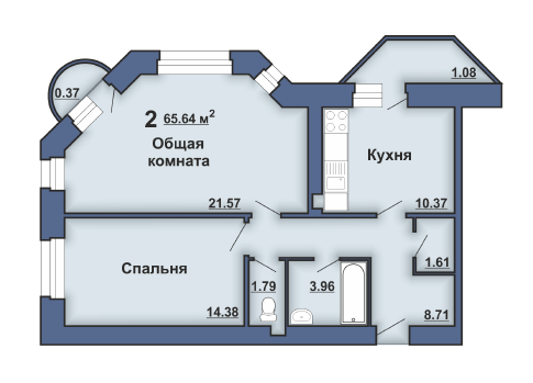 2-кімнатна 65.64 м² в ЖК на вул. Вузька, 7А від забудовника, Полтава