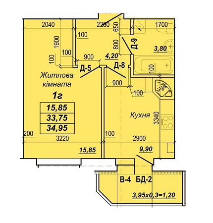 1-комнатная 34.95 м² в ЖК на ул. Шевченко, 73А от застройщика, Полтава