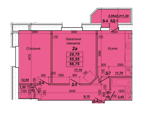 2-кімнатна 56.75 м² в ЖК на вул. Шевченка, 73А від забудовника, Полтава