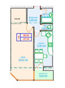 1-комнатная 47.19 м² в ЖК на ул. Шолом Алейхема, 37 от застройщика, г. Белая Церковь