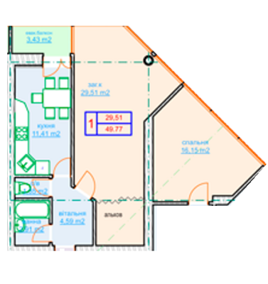 1-комнатная 49.77 м² в ЖК на ул. Шолом Алейхема, 37 от застройщика, г. Белая Церковь