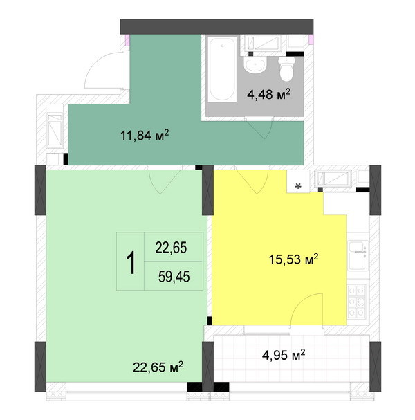 1-кімнатна 59.45 м² в ЖК Новопечерські Липки від 65 090 грн/м², Київ