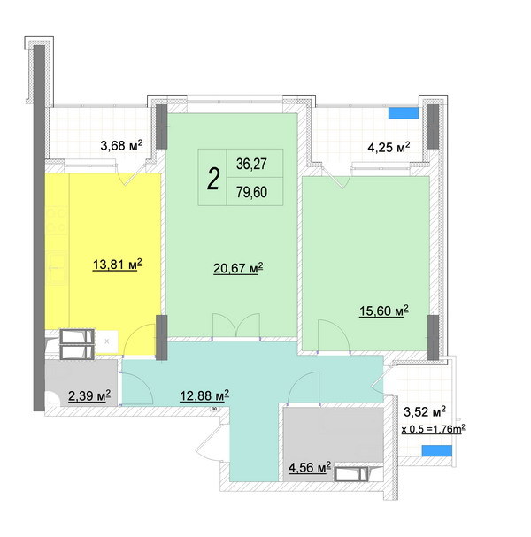 2-комнатная 79.6 м² в ЖК Новопечерские Липки от 65 090 грн/м², Киев