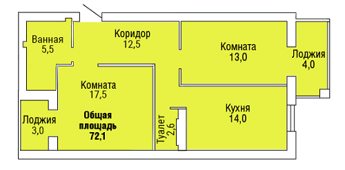 2-комнатная 72.1 м² в ЖК Новый Северный от застройщика, Николаев