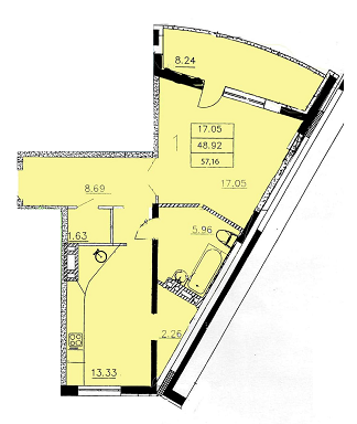 1-комнатная 57.16 м² в ЖК Одесский от застройщика, Одесса