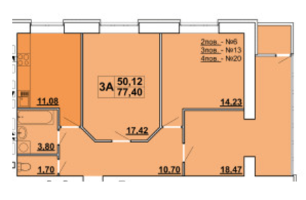 3-комнатная 77.4 м² в ЖК Панорама от застройщика, г. Нетешин