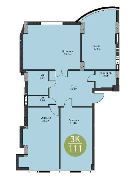 3-комнатная 111 м² в ЖК Parus от 30 500 грн/м², Ивано-Франковск