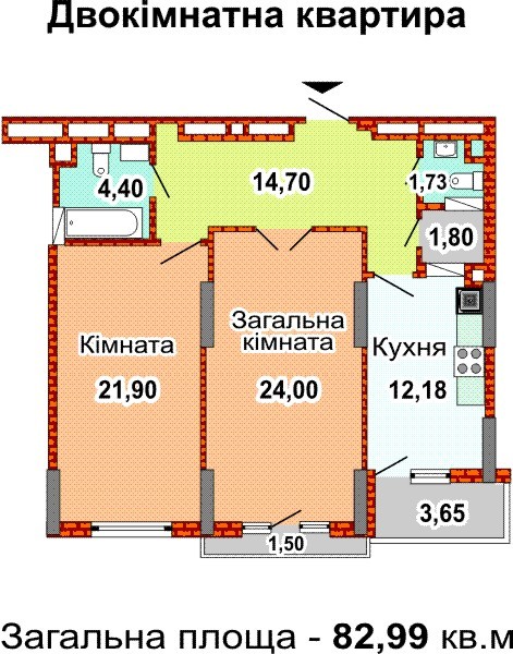 2-комнатная 82.99 м² в ЖК Перовский от застройщика, Киев