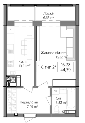 1-комнатная 44.39 м² в ЖК Пионерский квартал от 17 600 грн/м², г. Вишневое