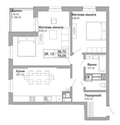 2-комнатная 79.05 м² в ЖК Пионерский квартал от 16 250 грн/м², г. Вишневое
