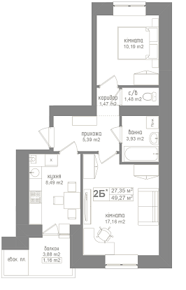 2-комнатная 49.27 м² в ЖК Пионерский квартал от 16 250 грн/м², г. Вишневое