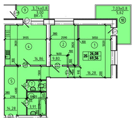 2-комнатная 69.56 м² в ЖК Эспланада от застройщика, Сумы