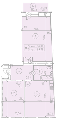 2-комнатная 69.79 м² в ЖК Эспланада от застройщика, Сумы