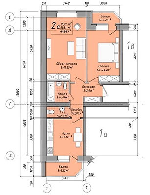 2-кімнатна 64.86 м² в ЖК Підкова від 16 500 грн/м², с. Крюківщина