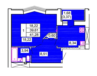 1-комнатная 41.28 м² в ЖК Перлина Поділля от застройщика, Винница