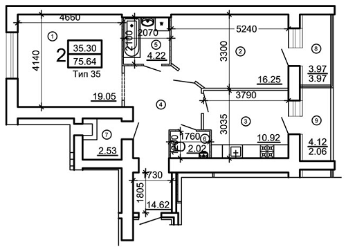 2-комнатная 75.64 м² в ЖМ Подолье от 14 990 грн/м², Винница