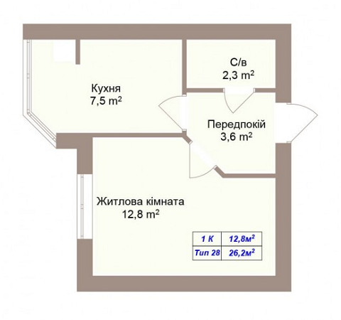 1-кімнатна 26.2 м² в ЖК Празький квартал 2 від 13 000 грн/м², с. Петропавлівська Борщагівка