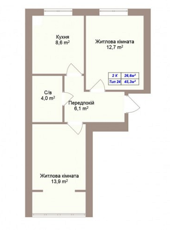 2-комнатная 45.3 м² в ЖК Пражский квартал 2 от 13 000 грн/м², с. Петропавловская Борщаговка