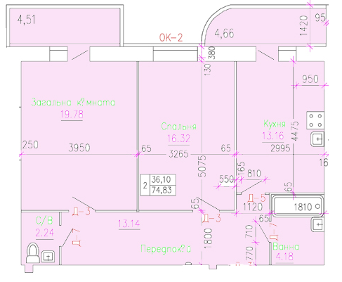 2-кімнатна 74.83 м² в ЖК Преміум від забудовника, Хмельницький