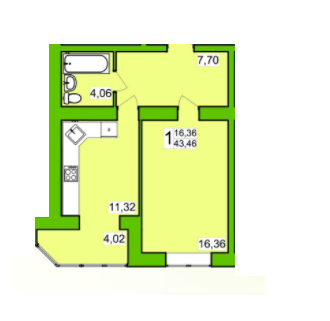 1-комнатная 43.46 м² в ЖК Прованс от застройщика, Хмельницкий