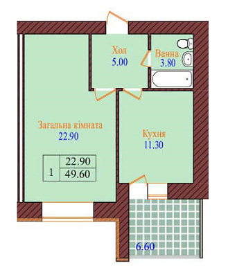 1-кімнатна 49.6 м² в ЖК Проспект від забудовника, Хмельницький