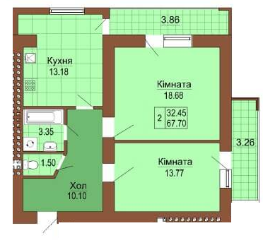 2-комнатная 67.7 м² в ЖК Рафаэль от застройщика, Львов