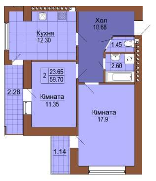 2-комнатная 59.7 м² в ЖК Рафаэль от застройщика, Львов