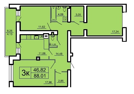 3-кімнатна 88.01 м² в ЖК Ренуар від забудовника, Львів