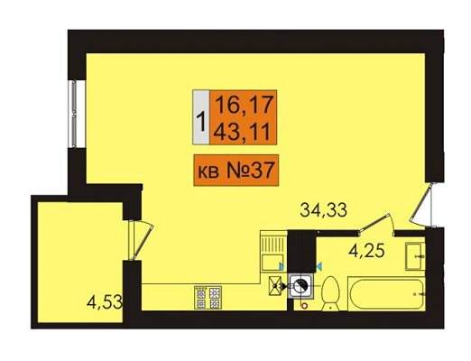 1-комнатная 43.11 м² в ЖК Сады Ривьеры от 13 000 грн/м², с. Фонтанка