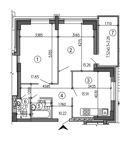 2-комнатная 63.02 м² в ЖК Рось от застройщика, г. Белая Церковь