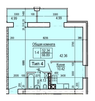 1-комнатная 66.89 м² в ЖК Салют от застройщика, Днепр