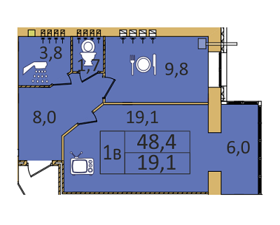 1-комнатная 48.4 м² в ЖК Семейный от застройщика, Днепр