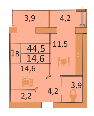 1-комнатная 44.5 м² в ЖК Семейный от застройщика, Днепр